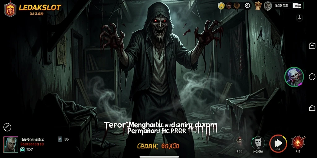 Screenshot dari gameplay LEDAKSLOT yang menampilkan suasana horor yang mencekam.