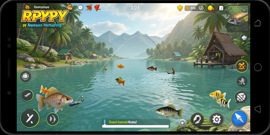 Screenshot RPYYY menunjukkan momen seru saat menangkap ikan besar.